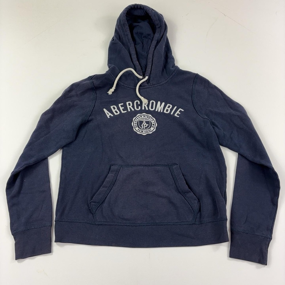Abercrombie & Fitch Hoodie Women Medium Blue Pullover Fleece Kangaroo Pocket Y2K